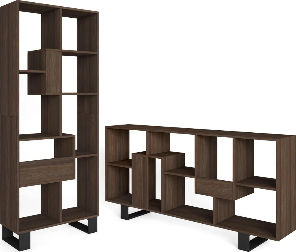 VERSO Bibliothèque Industrielle 67x31x174 cm en Chêne Foncé et Noir