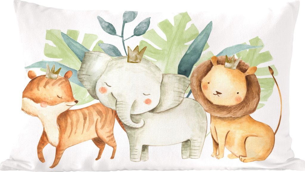 MuchoWow Zierkissen Sofakissen Wohnzimmer Dekokissen 50x30 cm Dschungel - Elefant - Fuchs - Löwe - Wohnzimmerdekoration - Polster mit Photo
