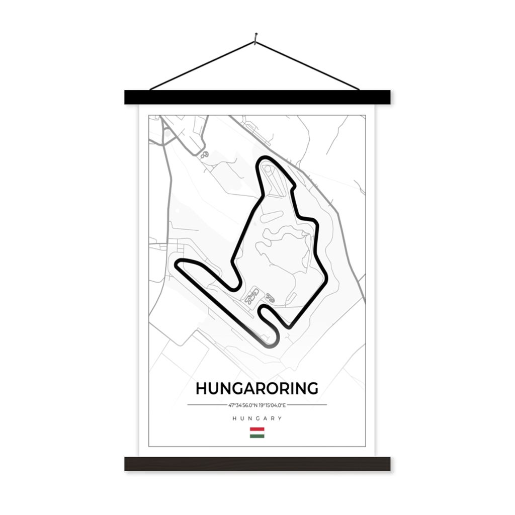 MuchoWow Textilposter F1 - Ungarn - Auto - Rennstrecke - Hungaroring - Weiß 60x90 cm mit schwarzem Rahmen - Poster Wohnzimmer