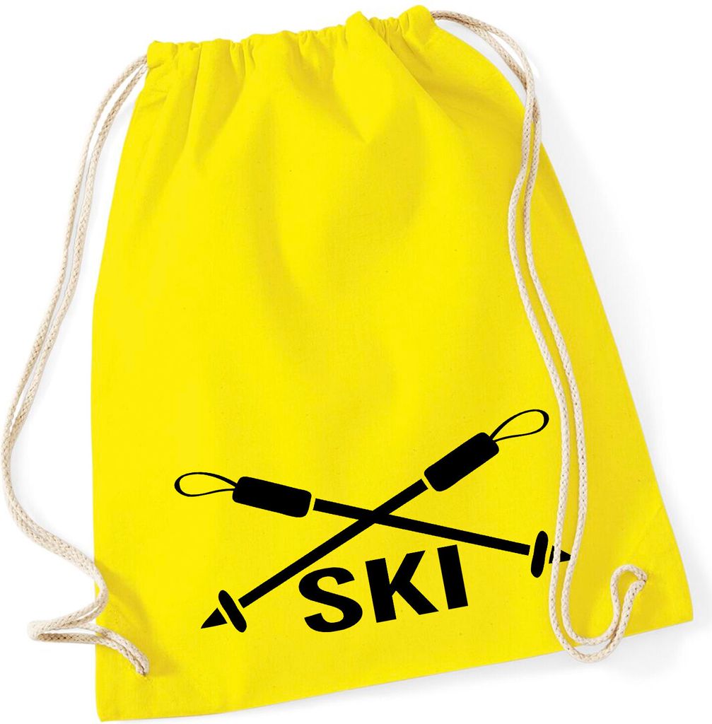 Huuraa Turnbeutel Ski Schriftzug 12 Liter Yellow Baumwolle Rucksack Geschenkidee