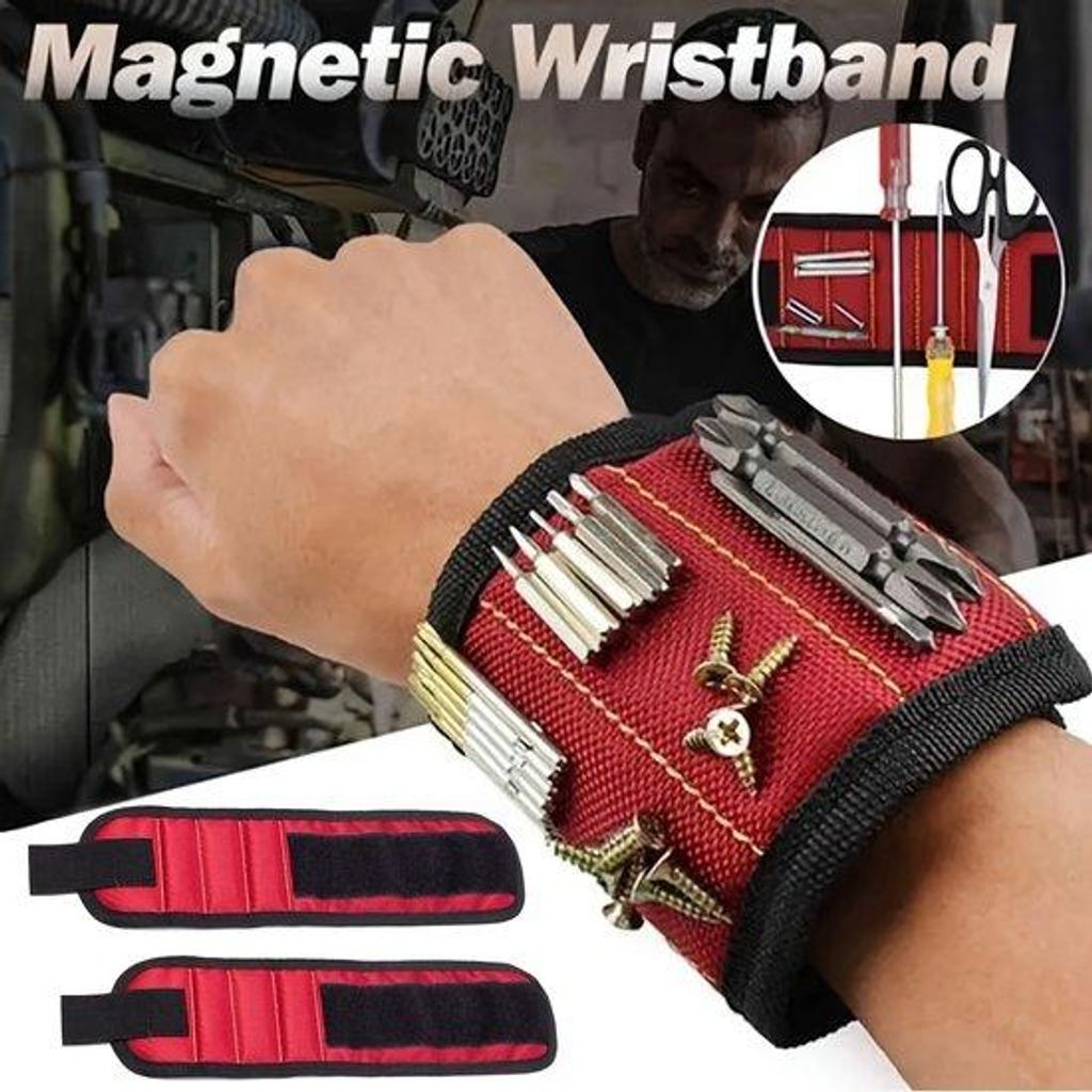 Magnetisches Werkzeugarmband, magnetisches Armband mit starkem Magneten und Nagelbevestigungsfunktion - rot