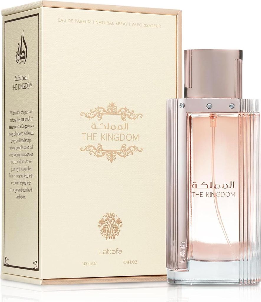 A perfume bottle and its box are displayed on a white background.