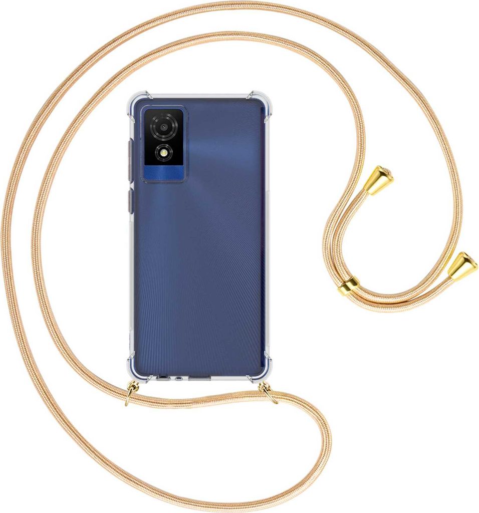 Handykette Backcover-Schutzhülle mit Band (Metall goldfarben) für TCL 501 4G - Goldkordel