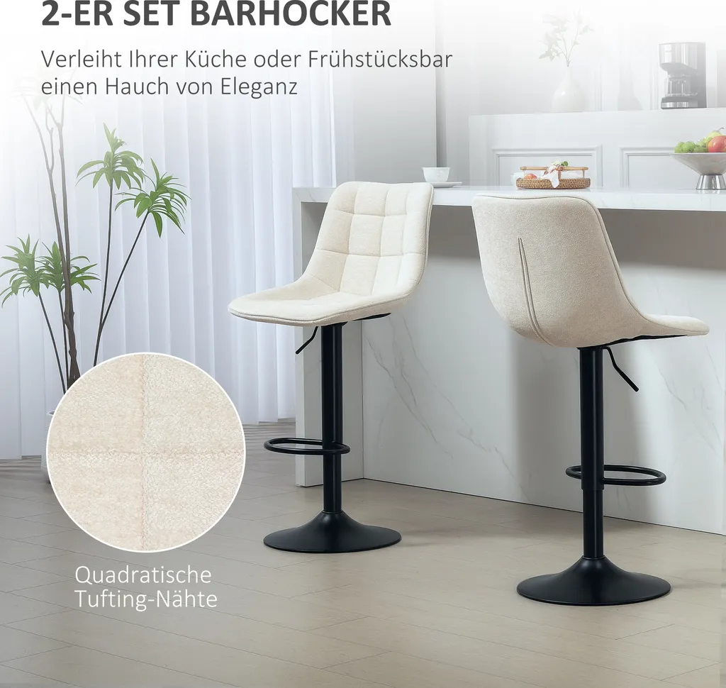 Tabourets de Comptoir Pivotants 360° Beige, Structure Acier, 2 pcs