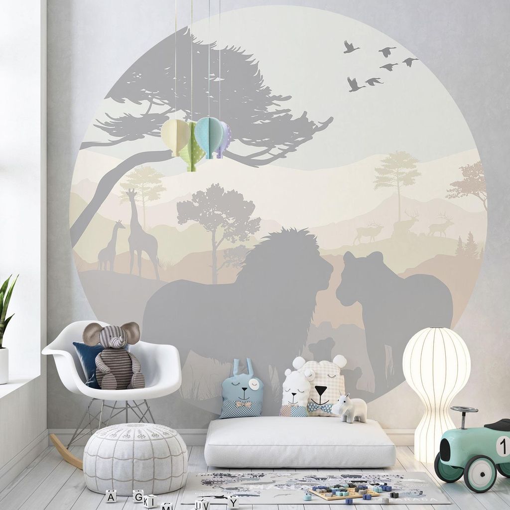 Runde/kreisf?rmige Tapete für Kinderzimmer – Lumaléa – Tiere – Premium-Papier 185 g, abwaschbar – Durchmesser 130 cm