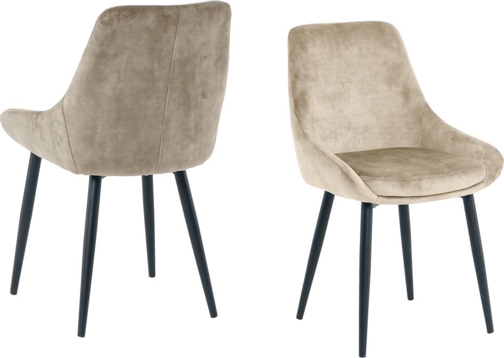SIT Möbel Samt-Stuhl 2er-Set | angedeutete Armlehnen | Bezug Samt beige | Beine Metall schwarz | B 48 x T 57 x H 84 cm | 02406-03 | Serie STUHL