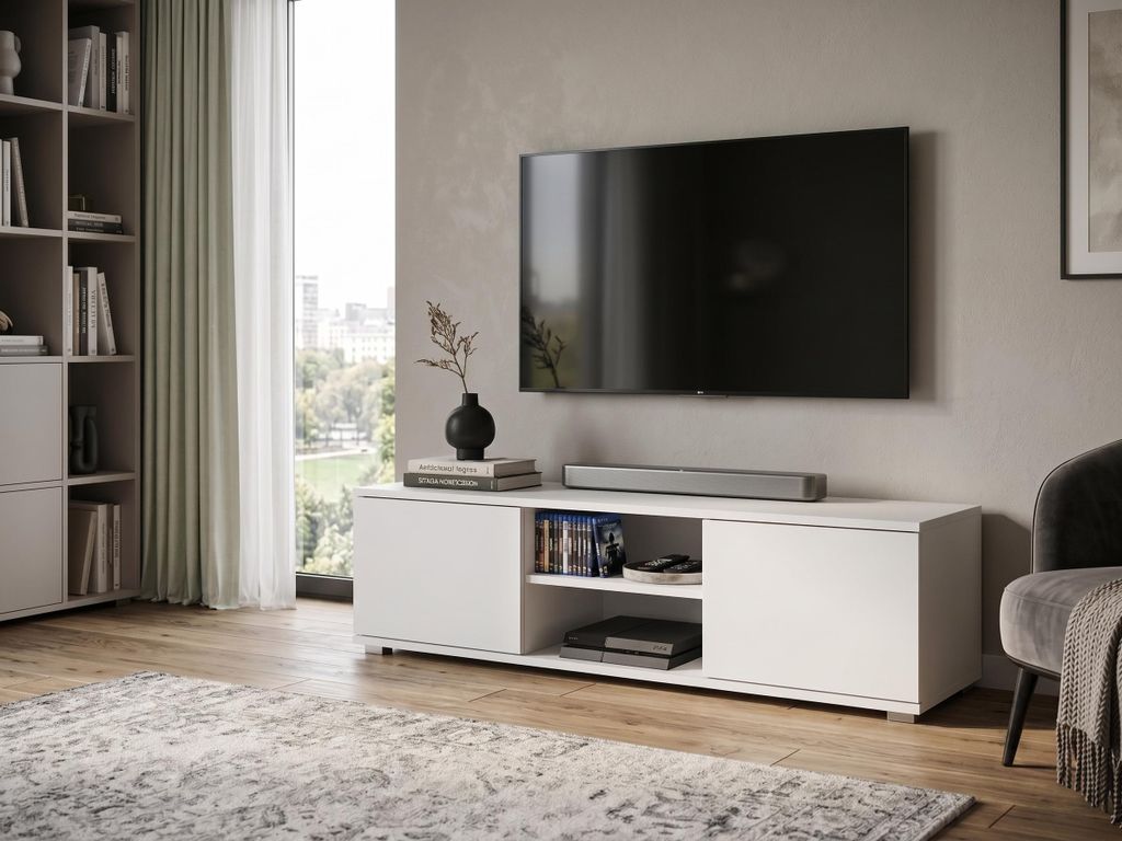 Meuble TV bas 120 cm blanc. Meuble TV naturel avec Image du produit  Image générée par une IA