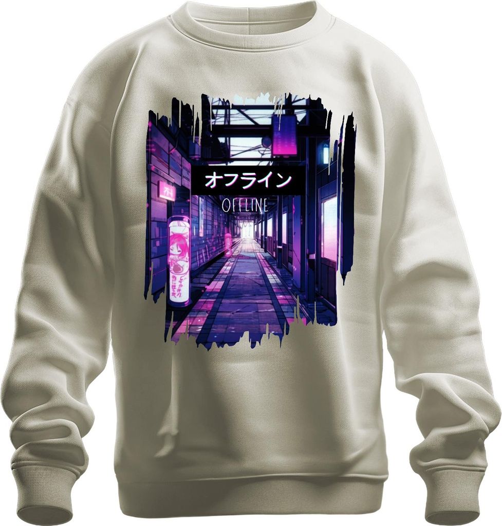 オフライン OFFLINE Cyberpunk Neon Anime Vaporwave Ästhetik Japan Retro Uni Sweatshirt Pullover, Natur, XXL
