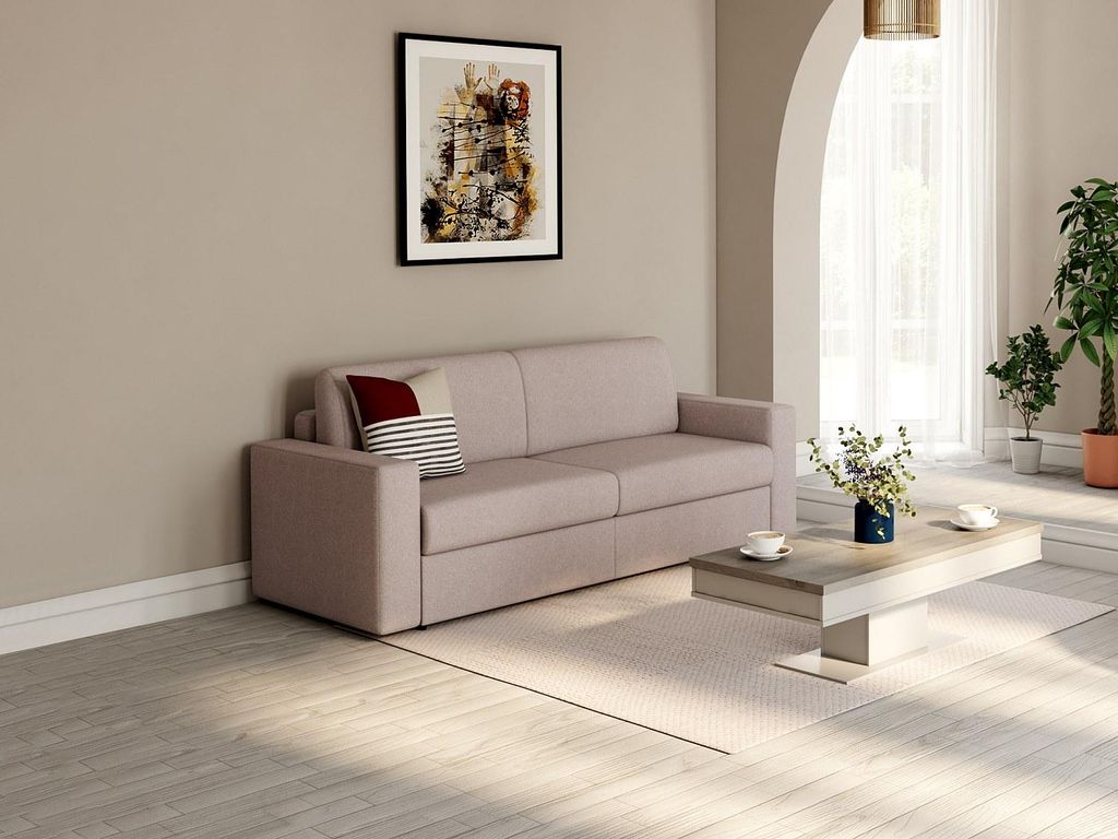 Vente-unique COGLIO, Sofabett, Wohnzimmer, Beige, 3 Sitz(e), Biege, Polyester