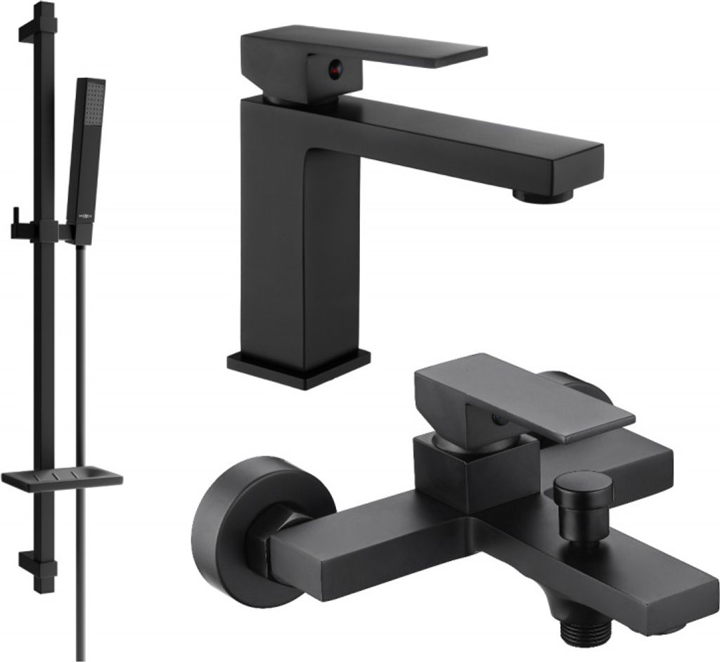 Mexen Uno DQ77 Badewannenset, Schwarz - 71403DQ77-70