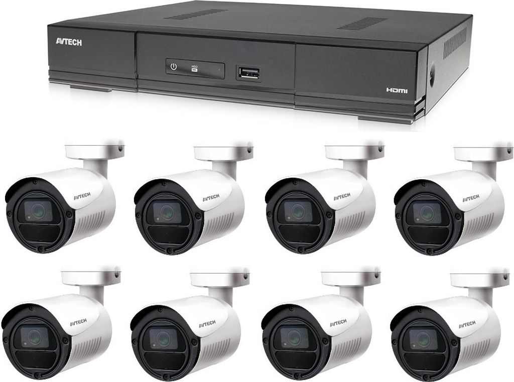 Überwachungskamera Set 8CH H.265, 1x AVTECH DVR DGD1009AV, 8x 2MPX Bullet kamera AVTECH DGC1105YFT, Überwachungssystem mit 4x Stromversorgung, 10...