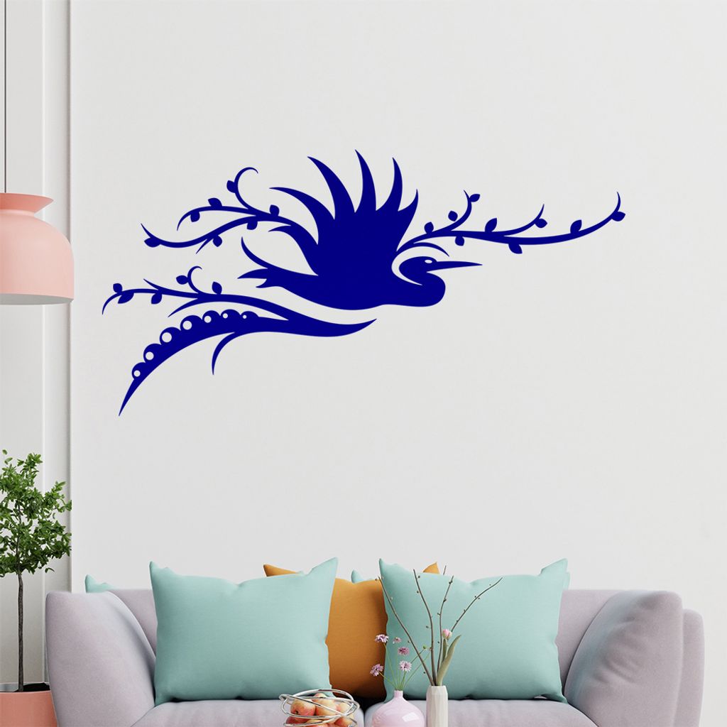 Storch Ranke Blüte Wandtattoo in 6 Größen - Wandaufkleber Wall Sticker - Dekoration, Küche, Wohnzimmer, Schlafzimmer, Badezimmer