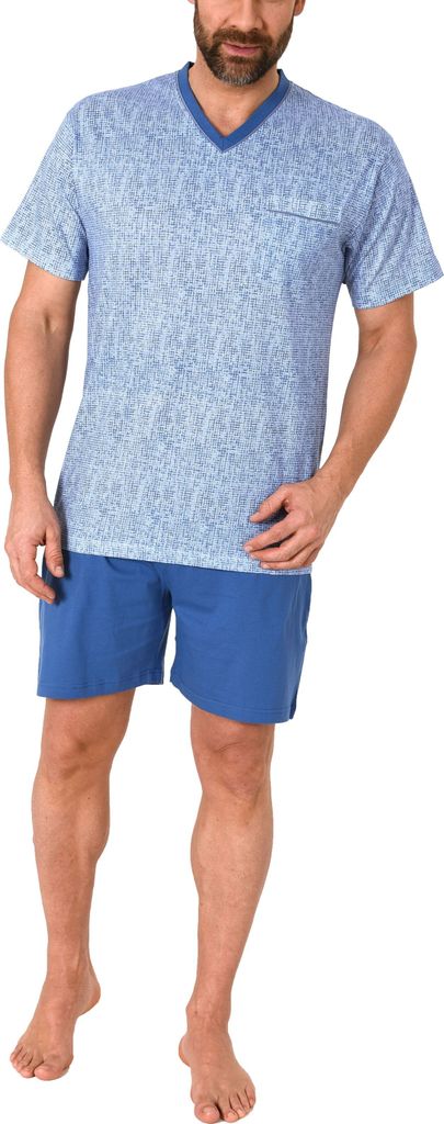 Herren Shorty kurzarm Schlafanzug Pyjama - 112 105 90 522 ; blau , 50