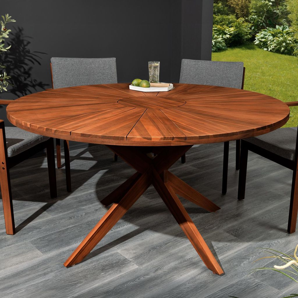 riess-ambiente Runder Gartentisch KOPENHAGEN 140cm braun honey finish Akazienholz wetterfest 6 Personen