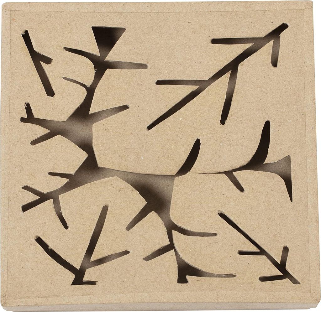Décopatch BT075C - Schachtel aus Pappmaché, Pflanze quadratisch 17x17x3cm, für Wohndeko, einfach zum Verzieren, Kartonbraun, 1 Stück