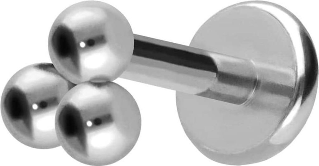Ohrpiercing, Nasenpiercing Titan Labret mit Push Fit 3 KUGELN Silber Stablänge: 8mm | Stabstärke: 1mm