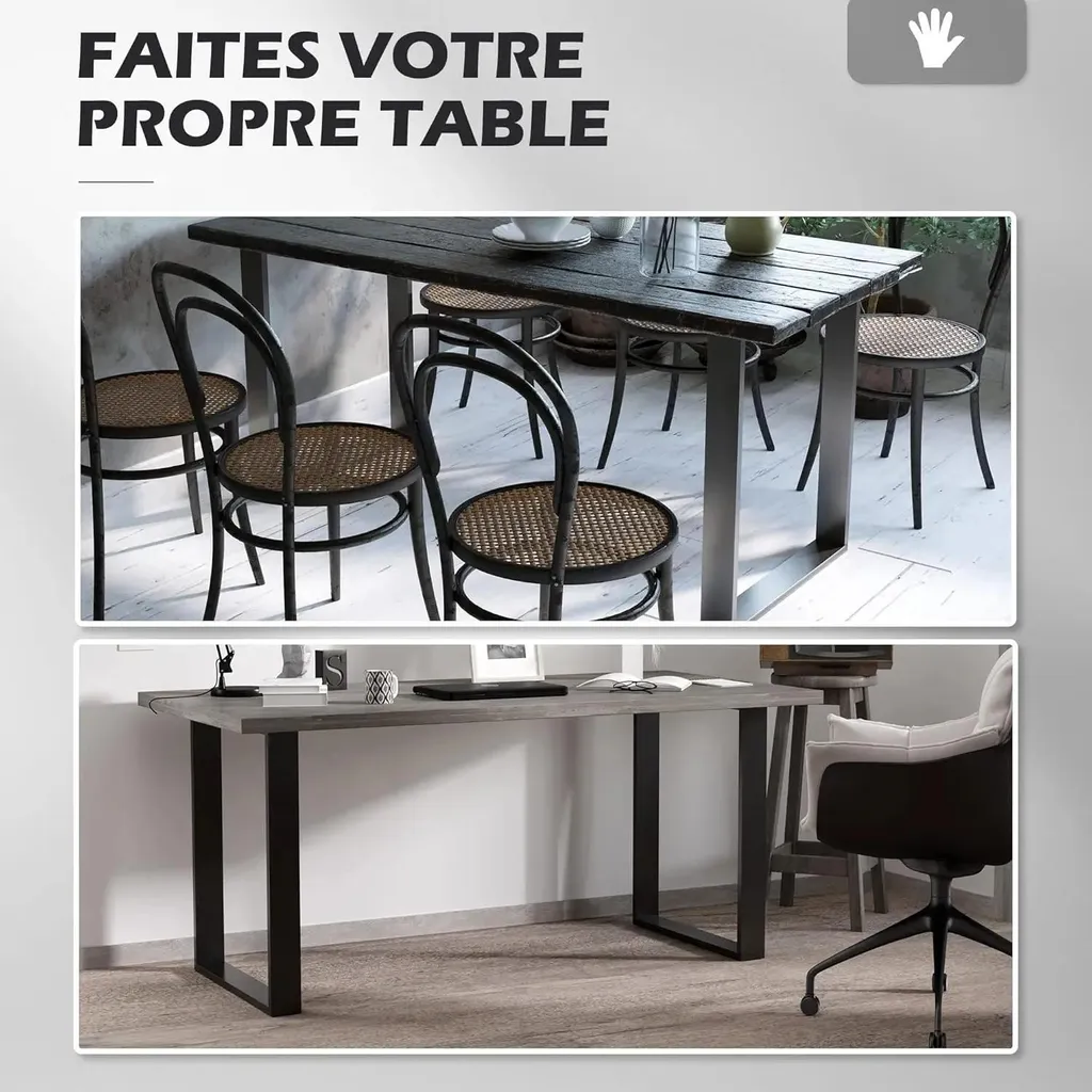 Pied de table stable et robuste noir 60x72 cm contre les meubles instables
