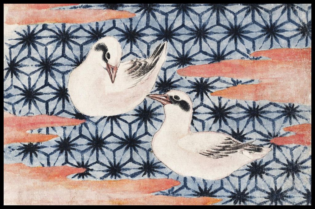 Plakat 86,4x56,8cm Vögel 2, Hokusai Japanisch Vintage für das Wohnzimmer