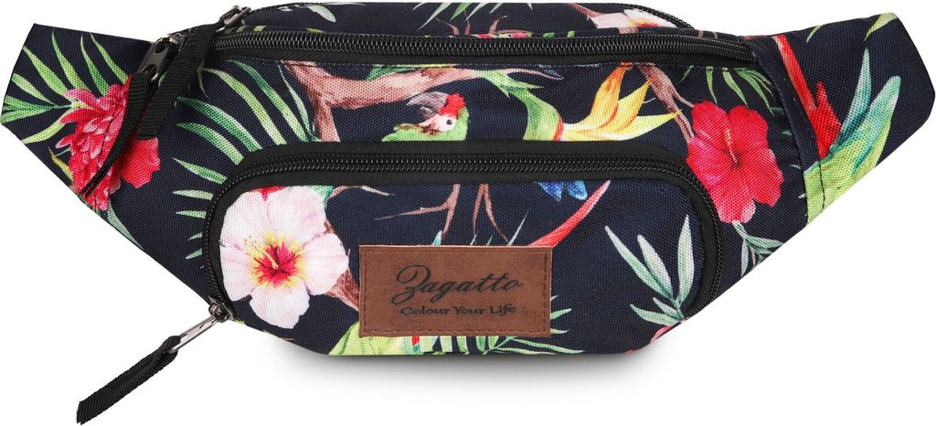 Zagatto Rio" Nieretasche mit Blumen- und Papageiendruck Produktbild 