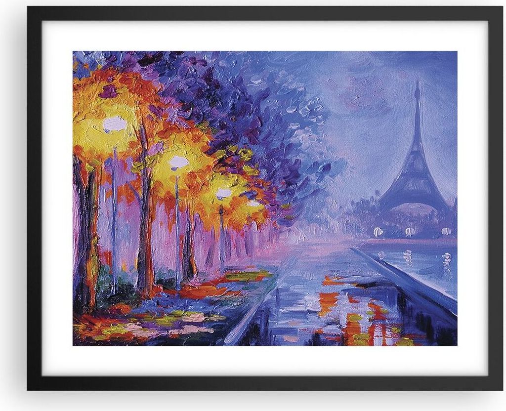 Gerahmtes Poster - Schwarzer Rahmen - Paris Laternen Eiffel - 50x40 cm - Wand Bild - Wanddeko - Wandbilder - Kunstposter - Wandposter - Bilderrahme...