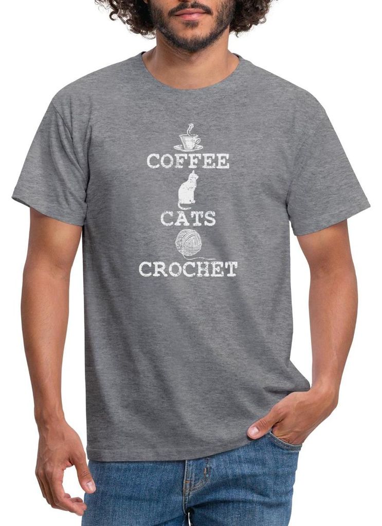 Spreadshirt Coffee Cats Crochet | Kaffee Katze Häkeln Männer T-Shirt, 4XL, Graphit meliert