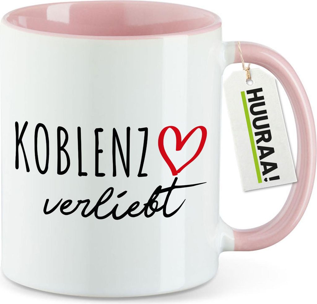 Huuraa Kaffeetasse Koblenz verliebt 330ml Rosa Keramik Kaffeebecher Geschenkidee