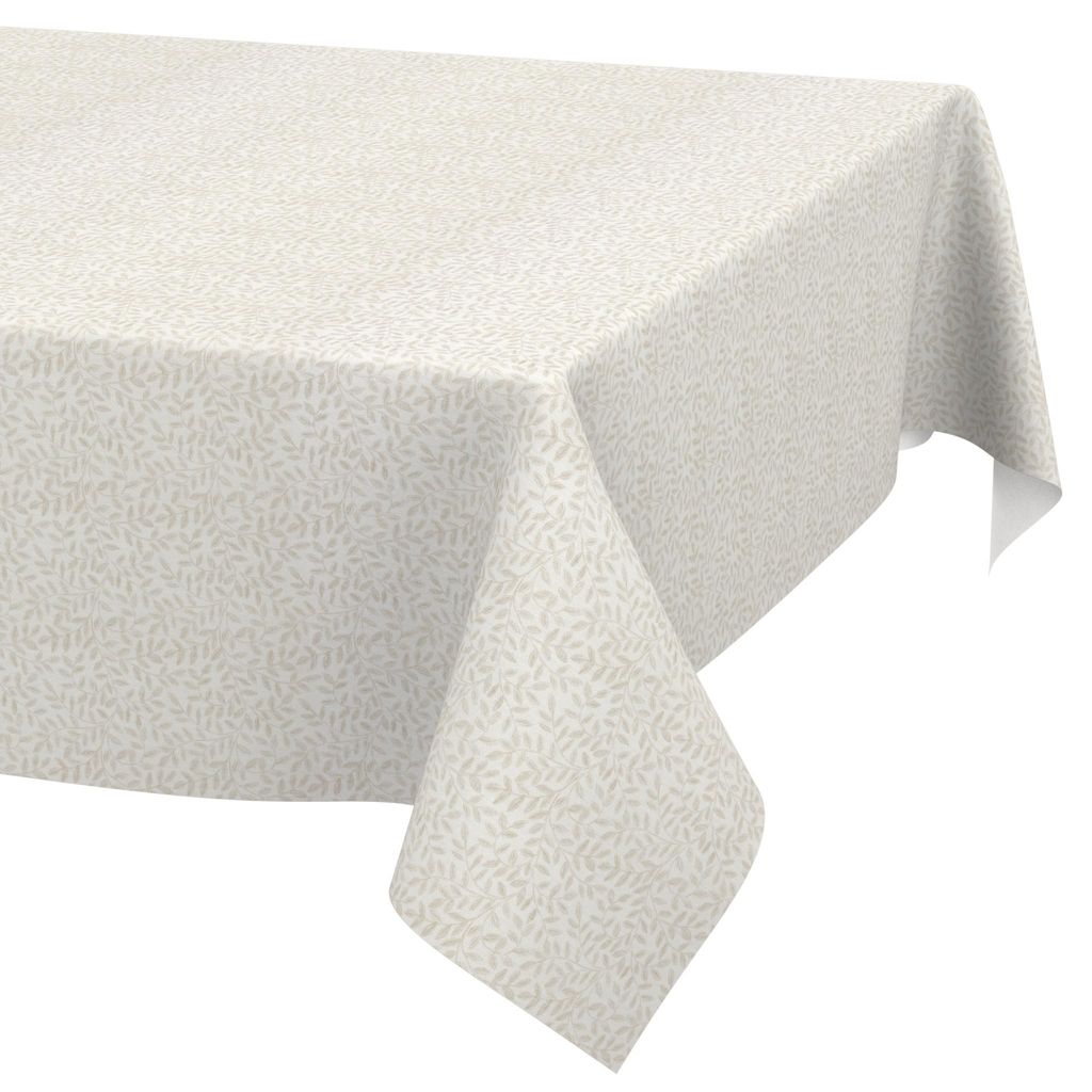 Stofftischdecke 120x160cm Beige Barcelona Stoff Premium Blätter Natur wasserabweisend pflegeleicht
