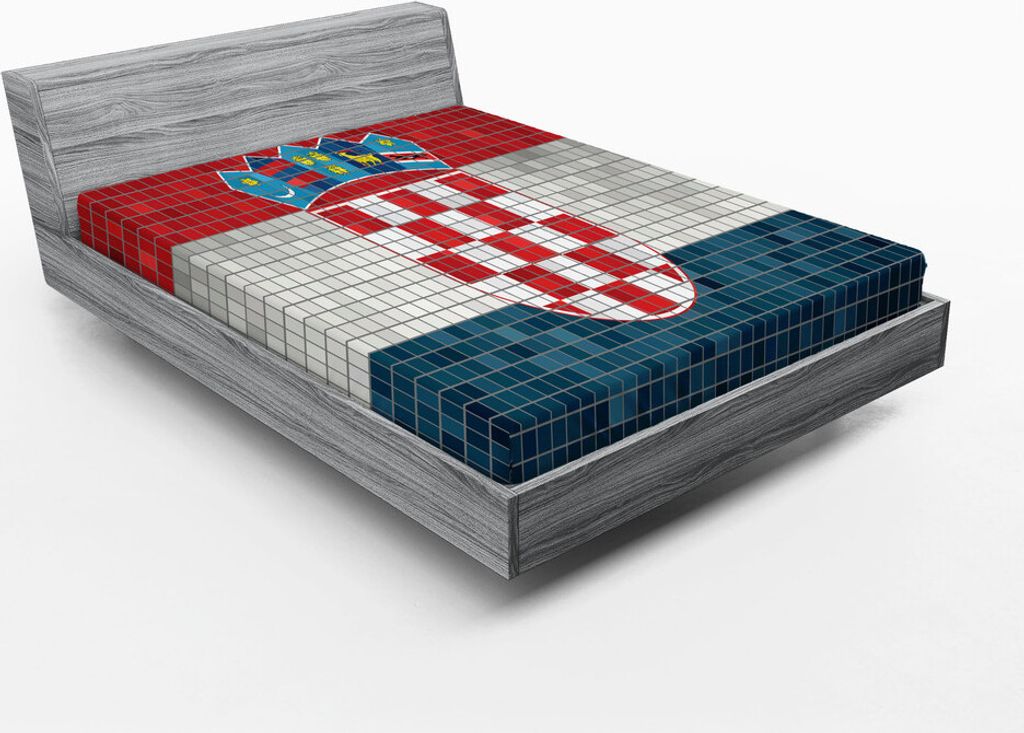 ABAKUHAUS Kroatien Spannbetttuch, Abstrakte Abbildung Der Nationalflagge In Der Mosaik Quadrate Design Illustration, 90 x 200 cm, Grau