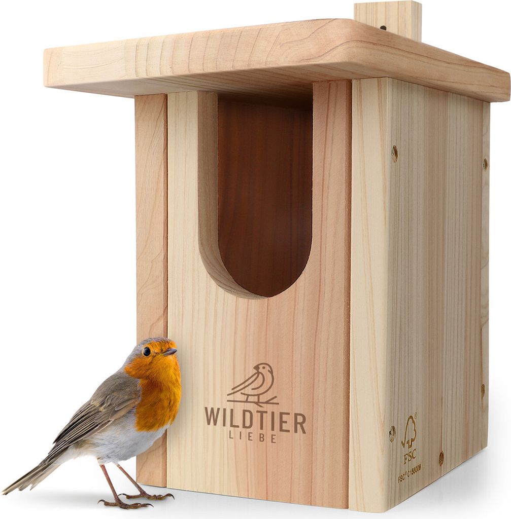 wildtier liebe Vogel Nistkasten Rotkehlchen aus Massiv-Holz, Verschraubt I Nistkästen nach NABU für Vögel, Nistkasten Rotkehlchen, Vogelhaus Bru...