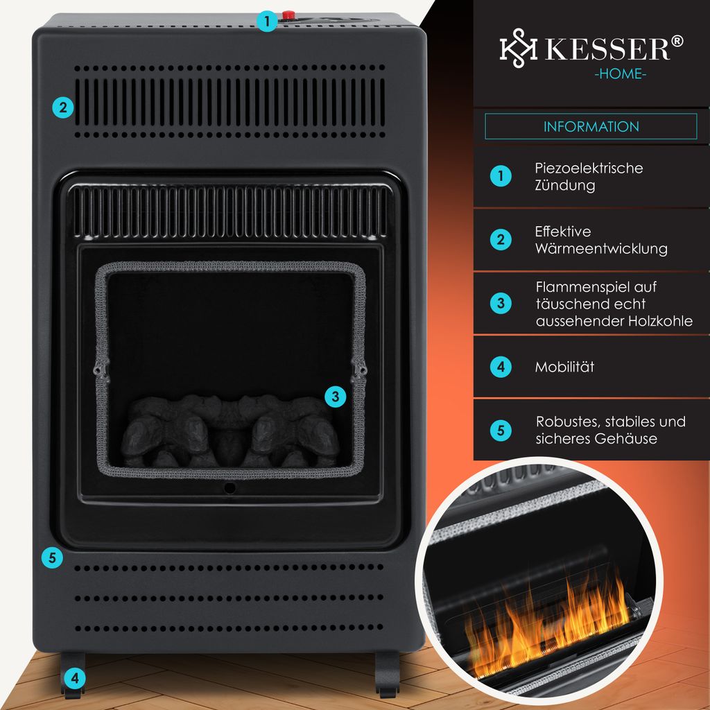 KESSER® Gasheizer Gasheizofen Heizstrahler 3,4 kW Gas Kamin Produktbild 3