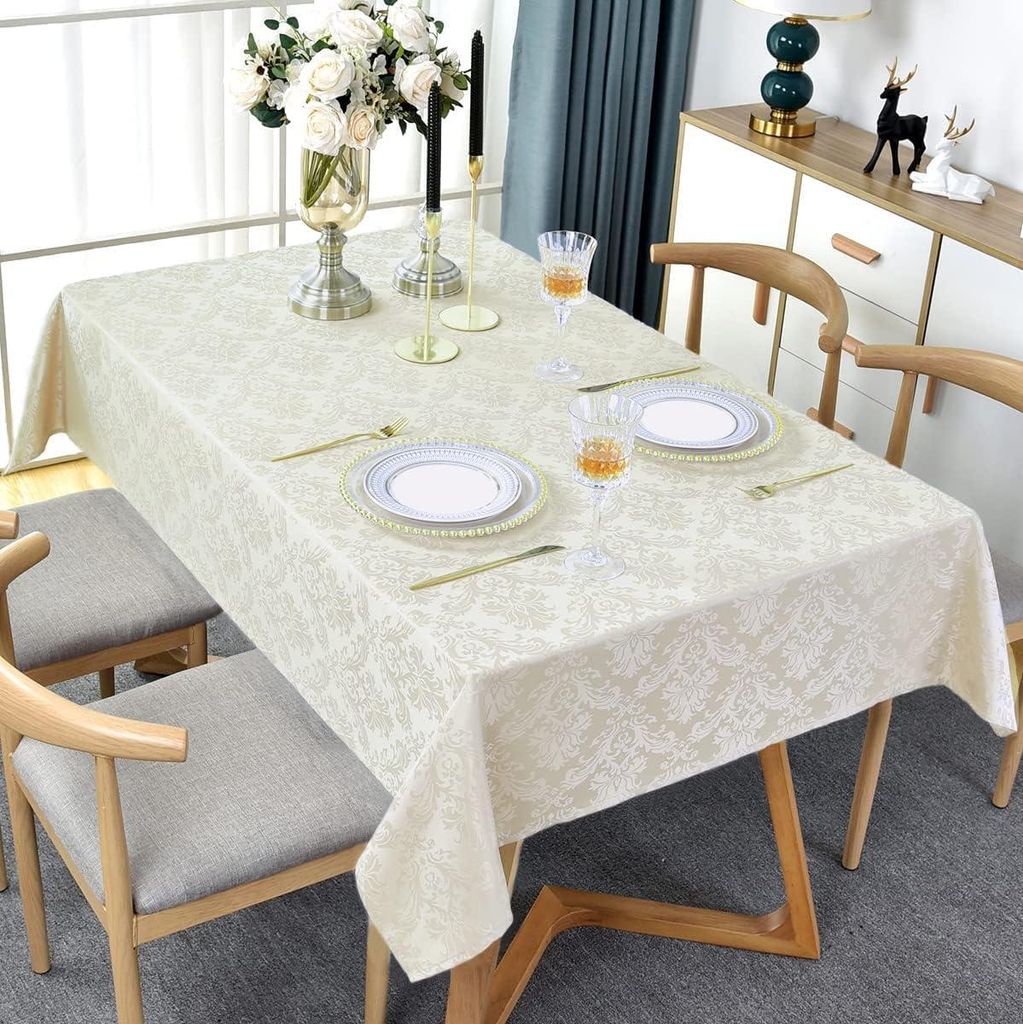 Rechteckig - großes Format Tischdecke - wasserdicht - - 52" x 72" weiß Damast Tischdecke - wasserdicht - Jacquard-Design leckt nicht faltbar wass...