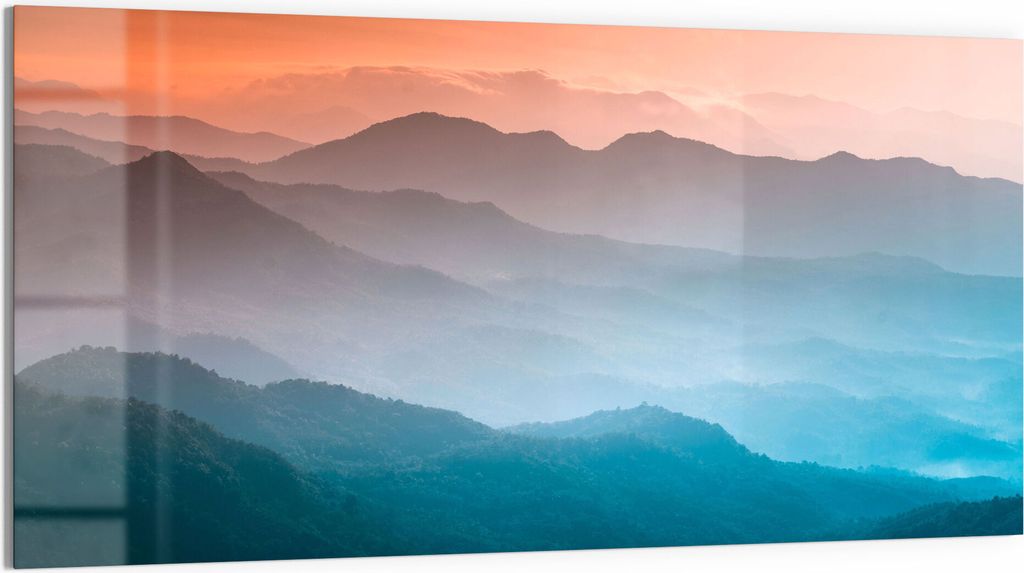 DEQORI Glasbild Acryl 100x50 cm 'Verschleierte Bergketten' Wandbild Bild modern Deko