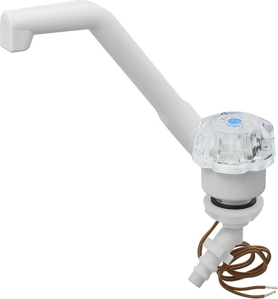 Kalt-Wasserhahn De Luxe 12V Ø20 mm weiss große Knopf Campingwasserhahn für Wohnmobil Wohnwagen