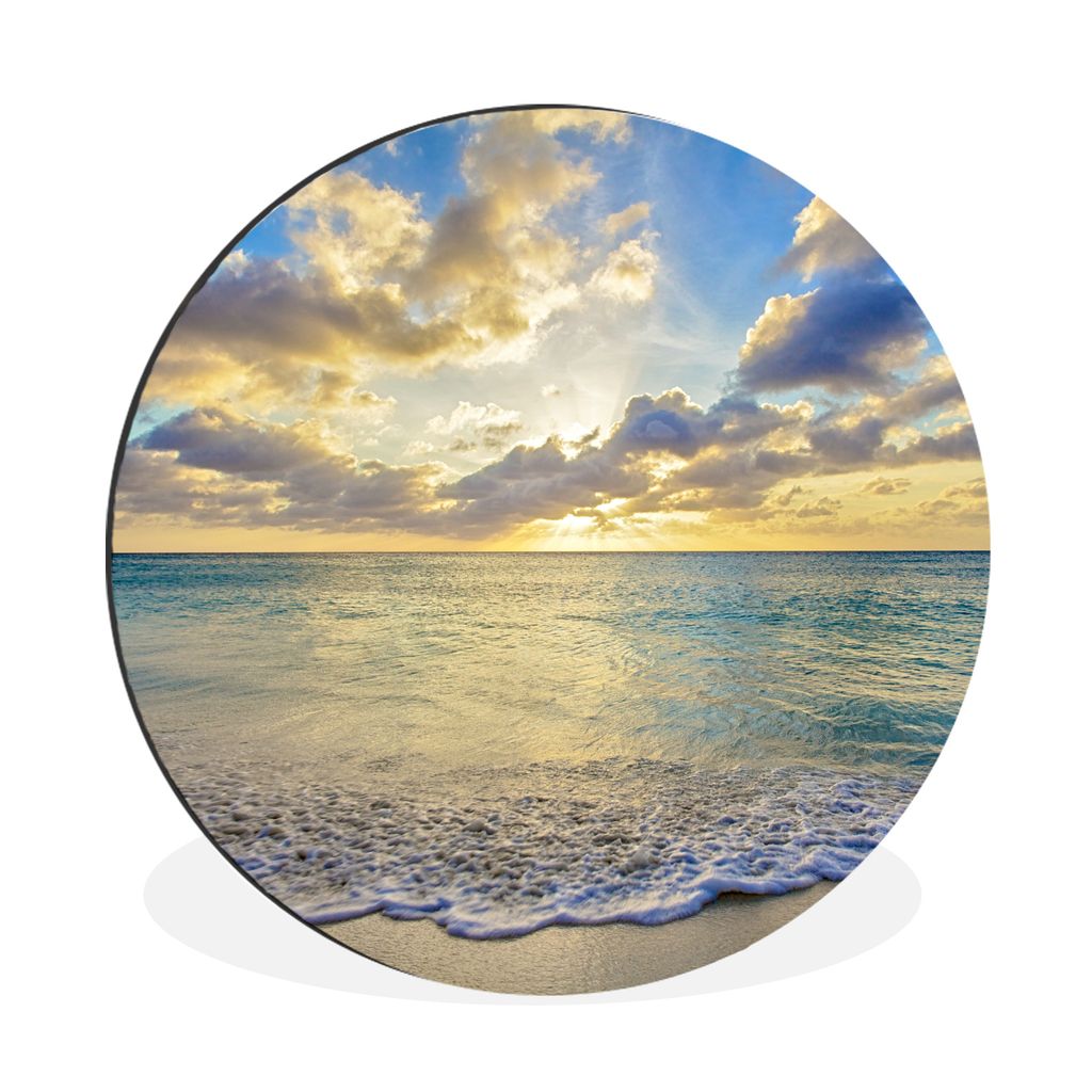 MuchoWow Aluminium Wandkreis Ein Sonnenuntergang am Strand von Aruba Ø 90 cm Wanddeko Modern Wohnzimmer - Mauerkreis - Wandbilder - Runde Bild -...