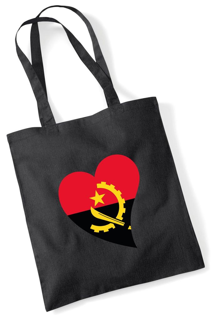 Huuraa Jutebeutel Angola Flagge Herz 10 Liter Black Baumwolle Tasche Geschenkidee