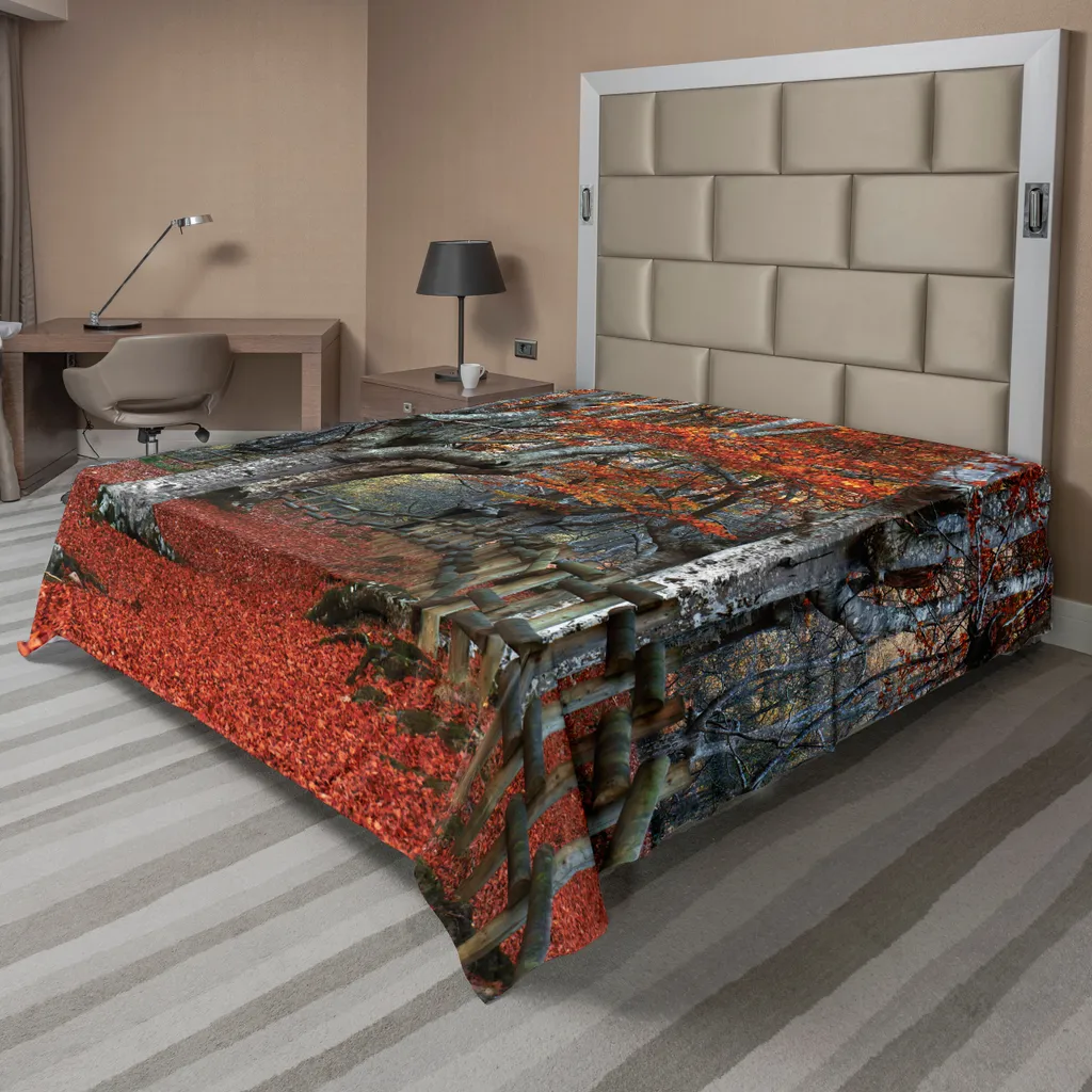 Drap de lit forêt enchantée gris rouge, confort doux et soyeux 260cm