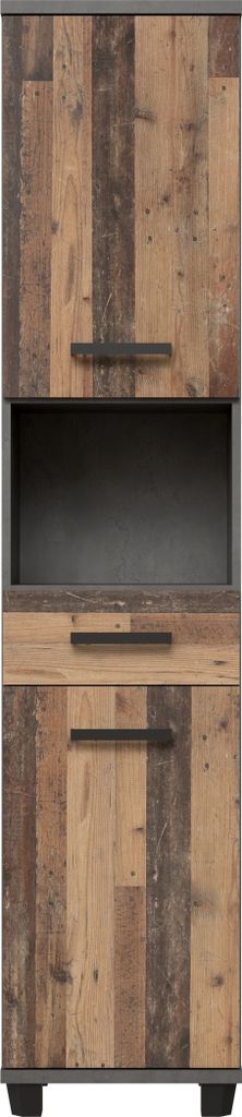 Seitenschrank >Veris< 2 Türen, 1 Schublade, 1 Fach, Old-Wood Vintage Nachbildung / Betonoptik - 40,2x186,8x34,8cm B/H/T