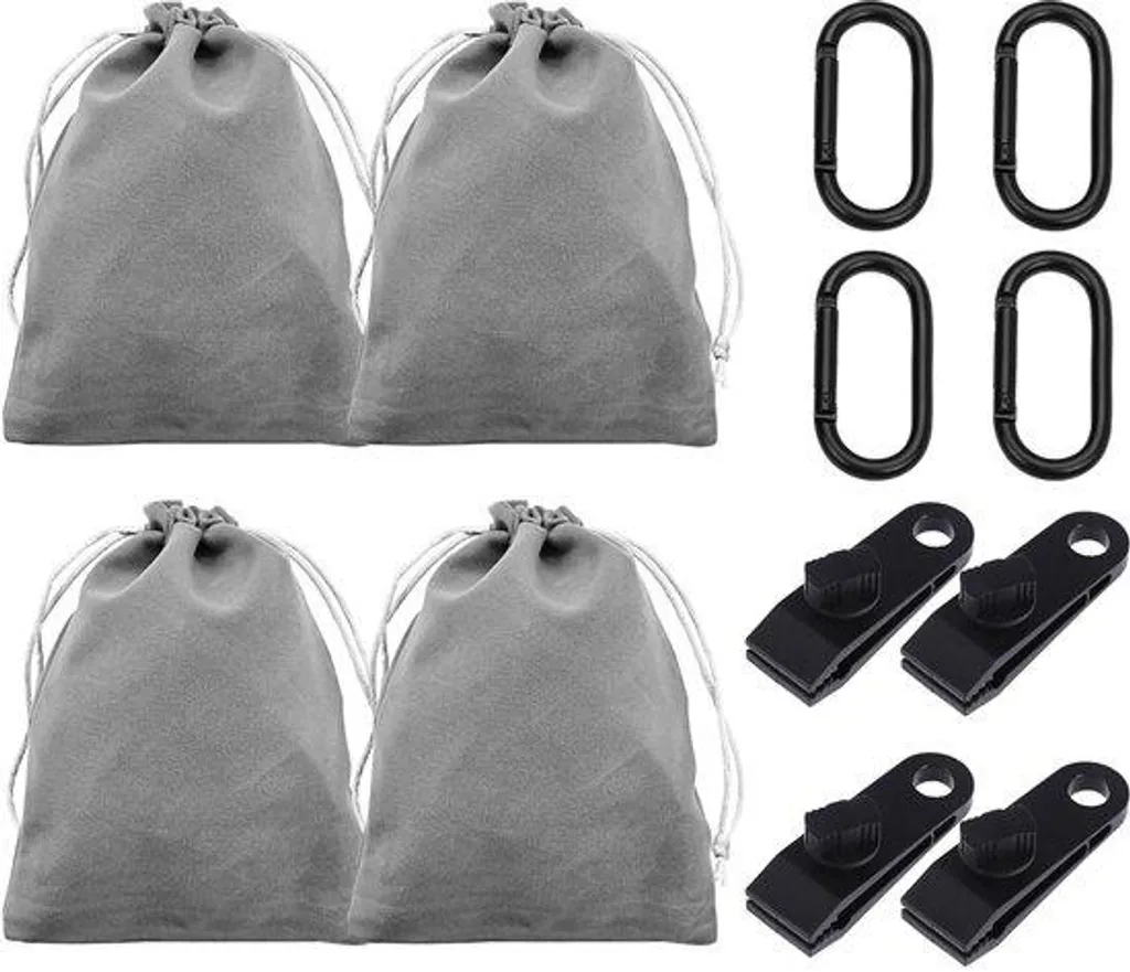 Dispositif anti-vent pour rideaux de terrasse avec 4 poids et clips