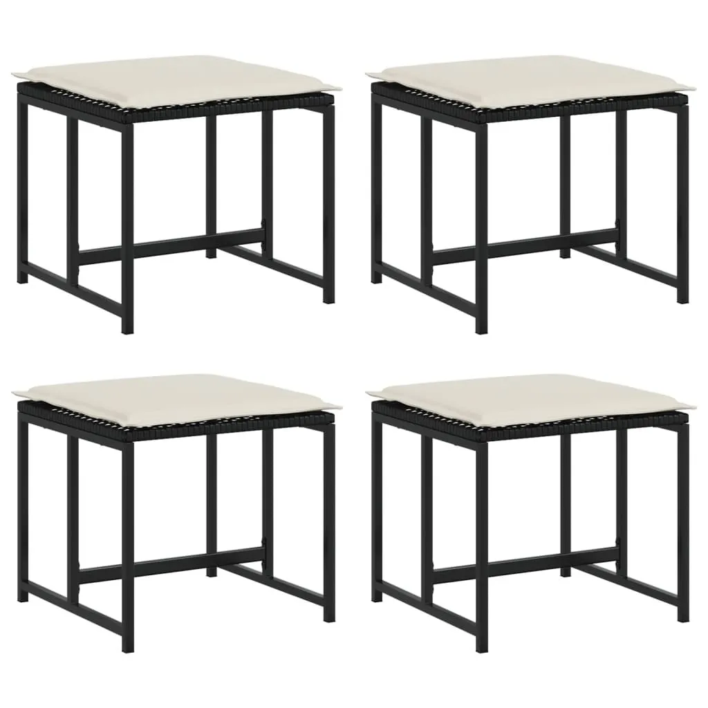 vidaXL Sgabello da giardino con cuscino 4 pezzi in polirattan nero