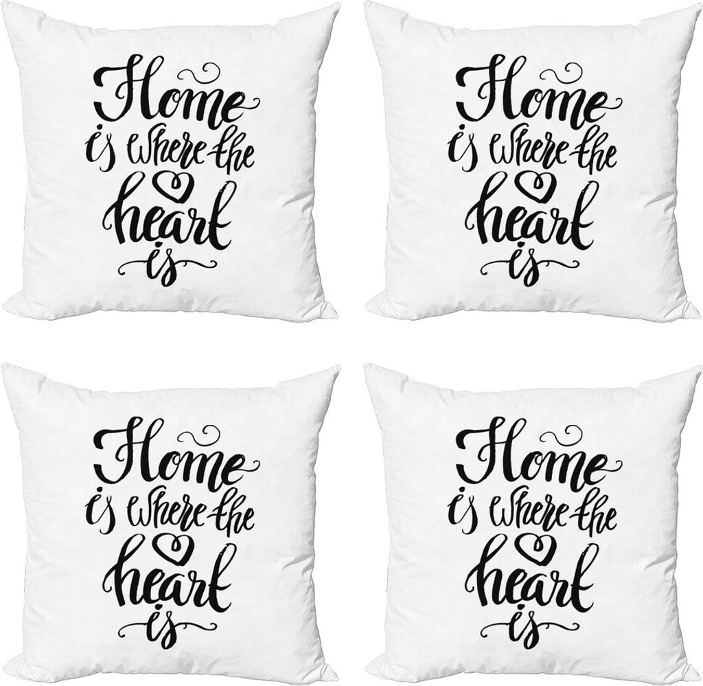ABAKUHAUS Sprichwort Kissenbezug Set (4 Stück), monochrome Text, Moderner Doppelseitiger Digitaldruck, 50 cm x 50 cm, Schwarz-Weiss