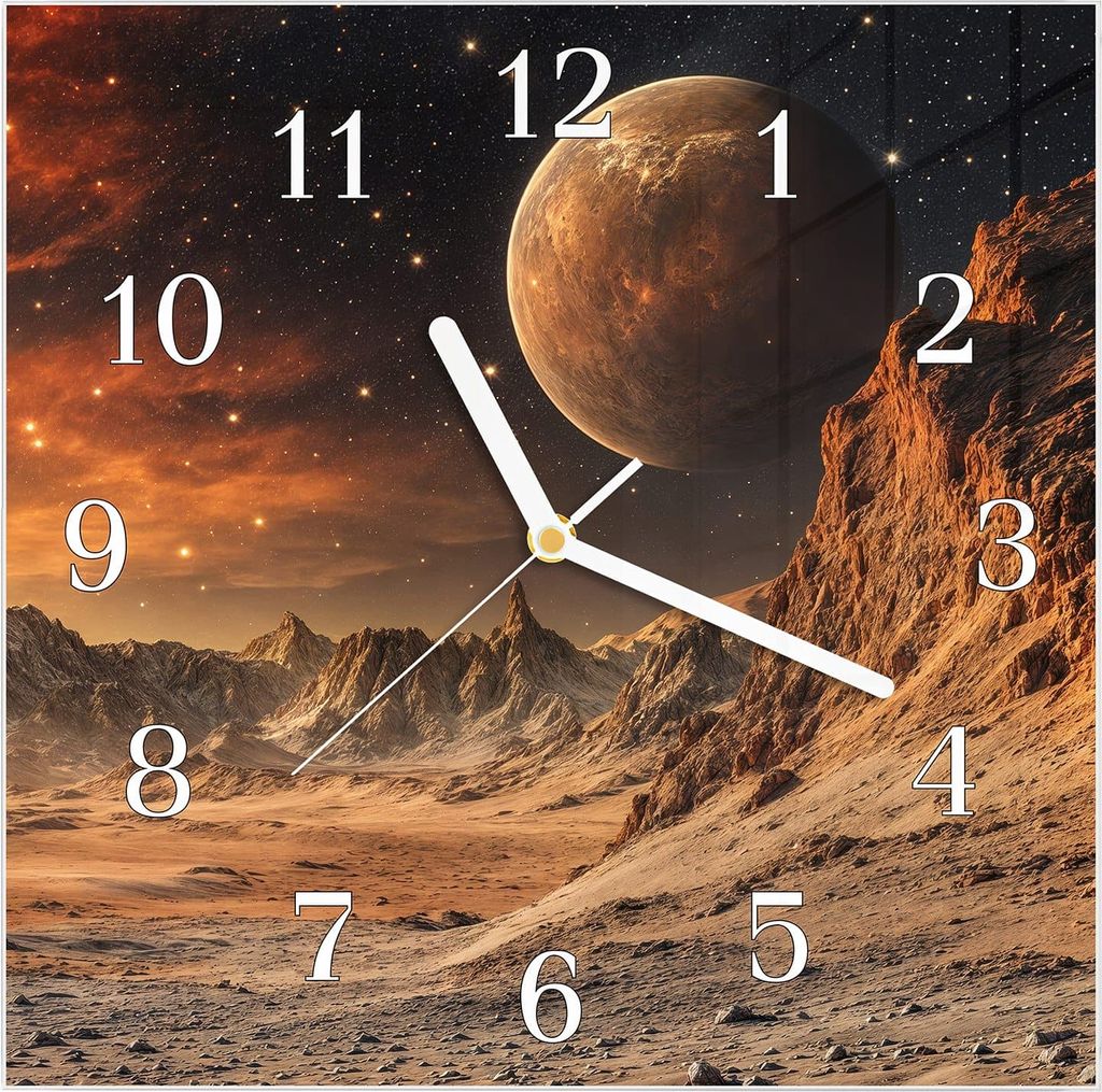 Wanduhr aus Glas mit Motiv Fremder Planet- 30 x 30 cm - inkl. Aufhängesystem