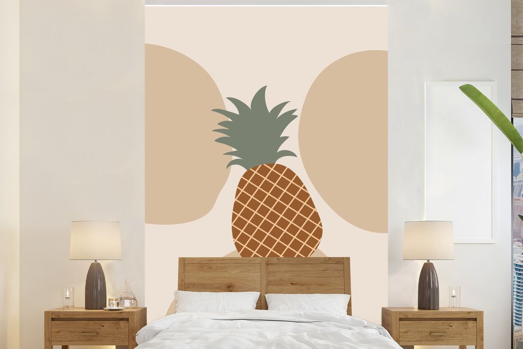 MuchoWow Fototapete für Wohnzimmer oder Schlafzimmer Wandtapete Vinyl Motivtapete Obst - Pastell - Ananas - 180x280 cm - Wallpaper