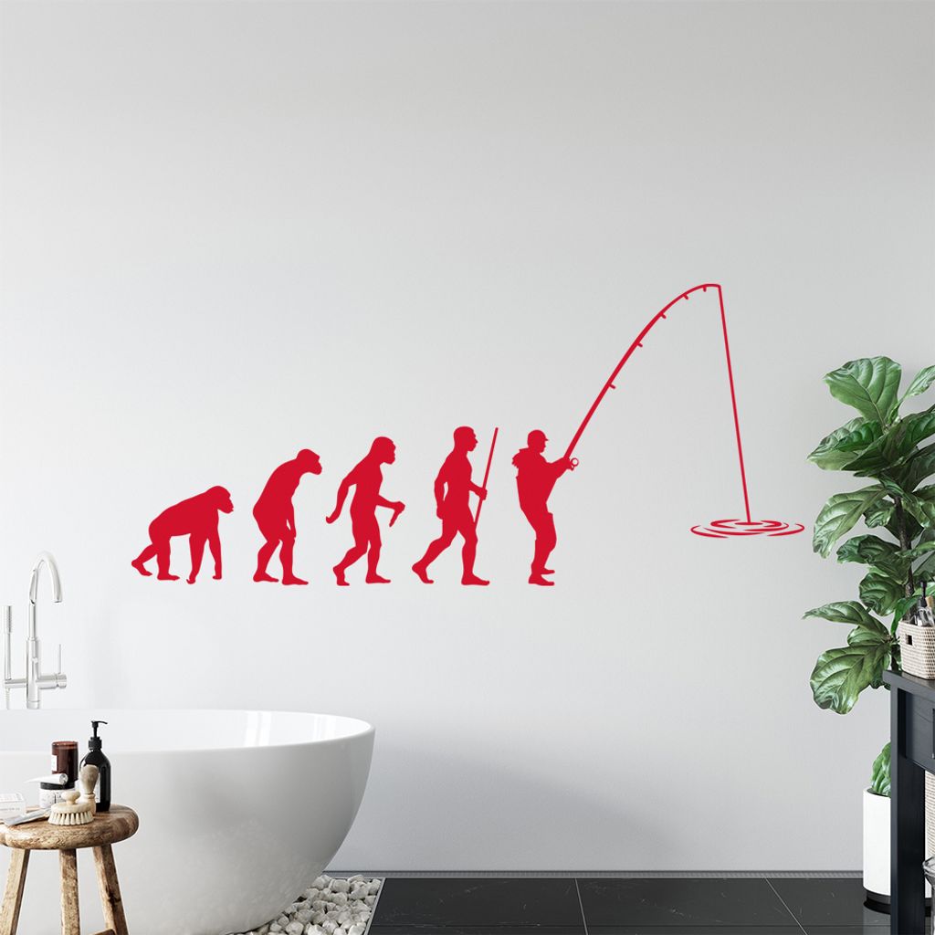 Angler Angeln Evolution Wandtattoo Wandaufkleber Wall Sticker - Dekoration, Küche, Wohnzimmer, Schlafzimmer, Badezimmer