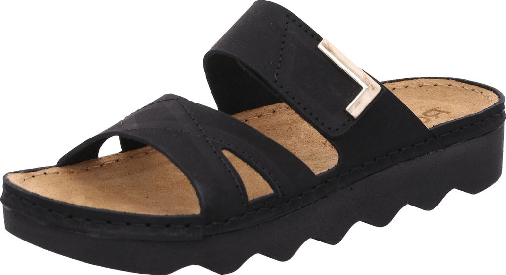 Rohde Damen Pantolette Nubukleder Klettverschluss breite Riemen Foggia-D 6221, Größe:38 EU, Farbe:Schwarz