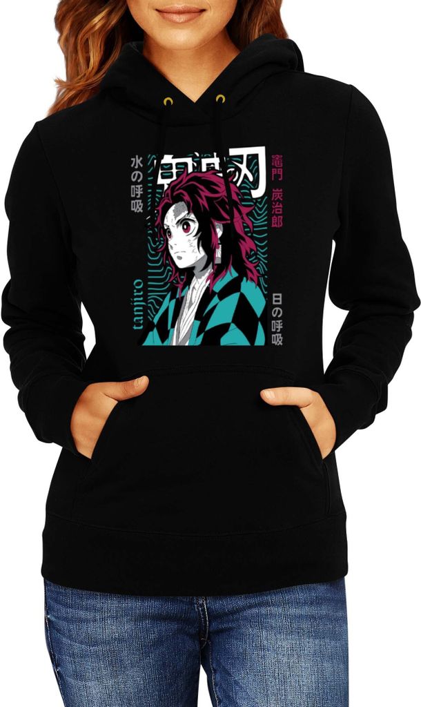 Damen Kapuzenpullover Demon Anime Slayer Tanjiro Kamado 008, Lady XS / Schwarz