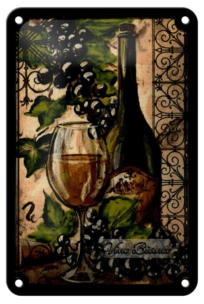 Blechschild Kunst 12x18cm Stillleben Vino Bianco Weißwein