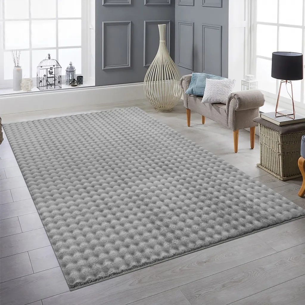 Tapis de chambre Shaggy à poils longs 160x220 cm motif pois anthracite