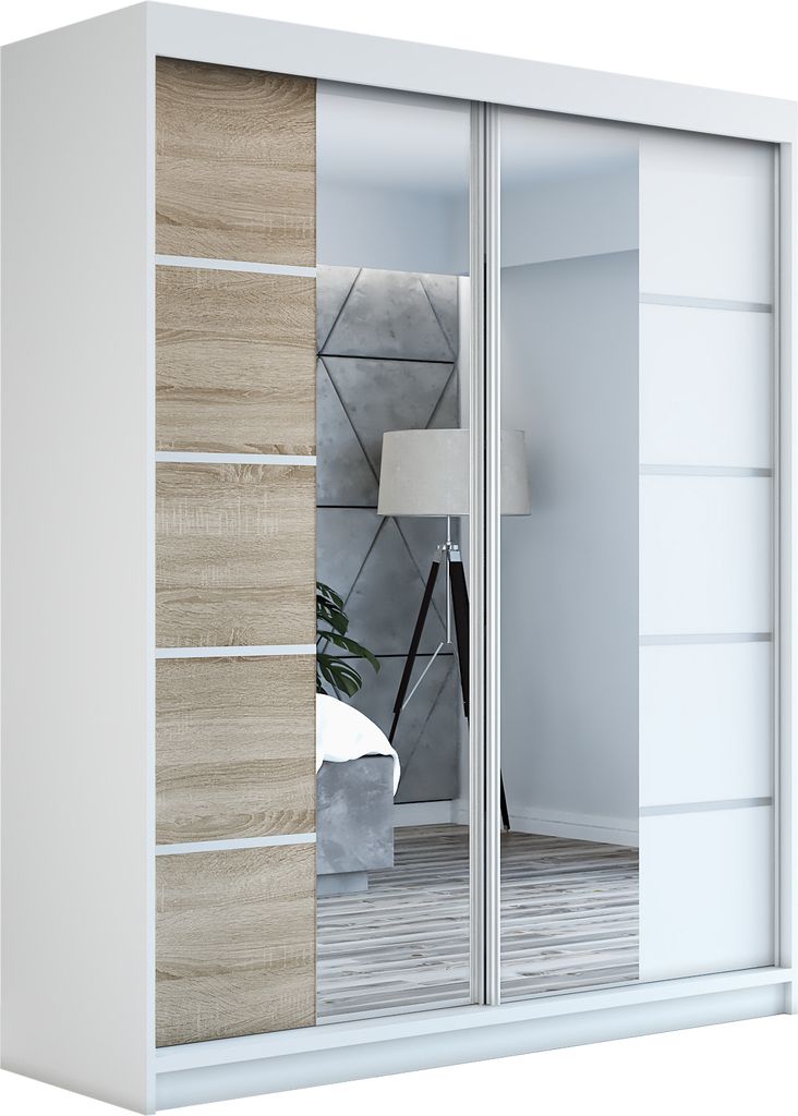 Schwebetürenschrank Kleiderschrank ERO 180 cm Schrank Garderobe Spiegel.Verschiedene Farben (Weiß, Schwarz, Somona). Möbel vom Hersteller!