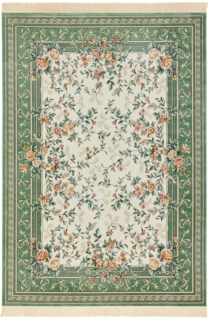 Tapis de salon vintage à fleurs Antik Flowers Hanse Home Crème Vert