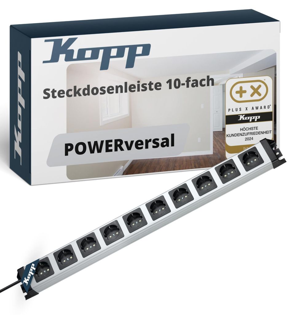 Kopp POWERversal, 1,4 m, Drinnen, Typ F, Schwarz, Silber, Produktbild 